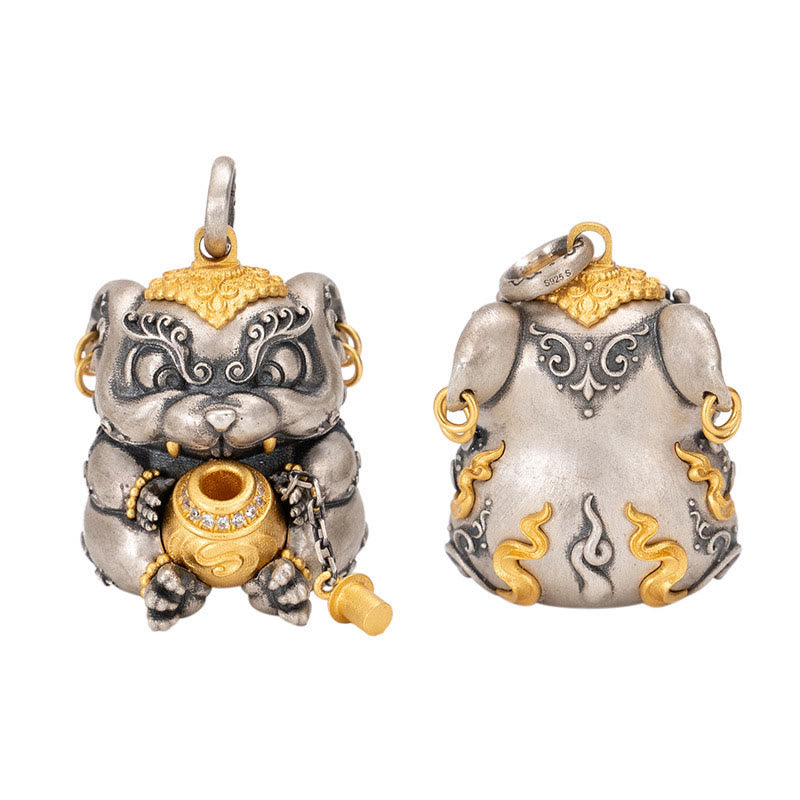 925 Sterling Silber Schatz spuckende Ratte spirituelle Schutz Halskette