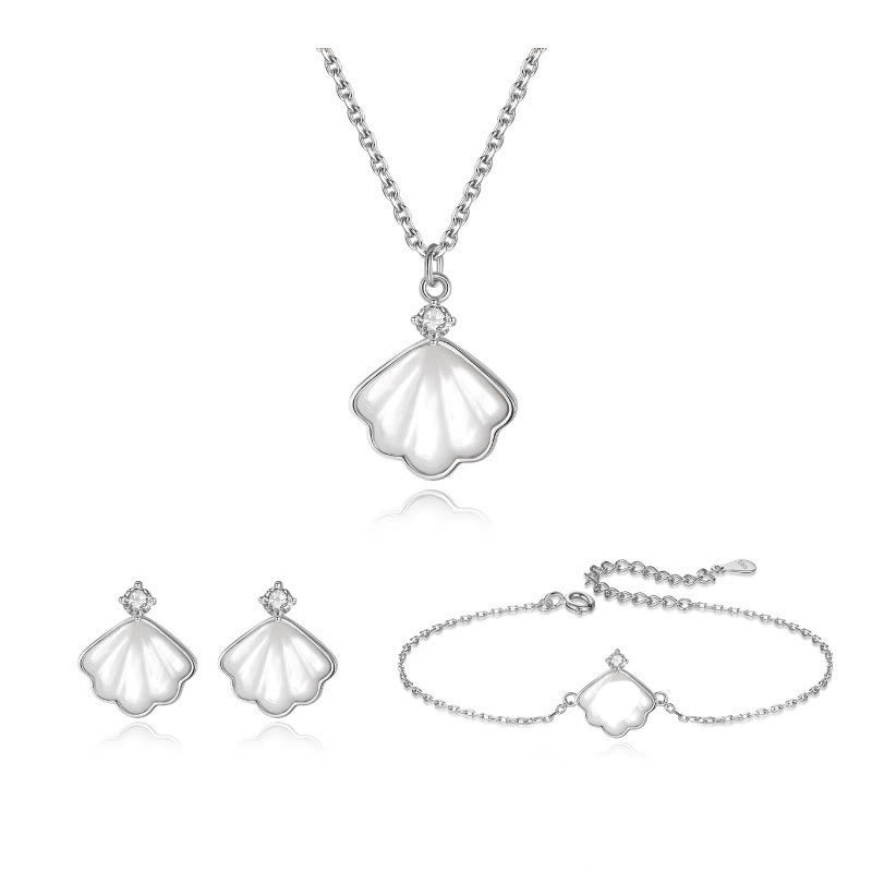 Spirituelles Schmuckset mit Tridacna-Stein aus 925er Sterlingsilber