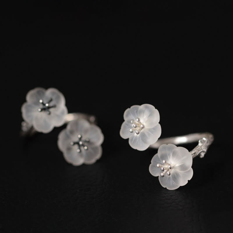 925 Sterling Silber Weißer Kristall Doppelpflaumen-Schutzring