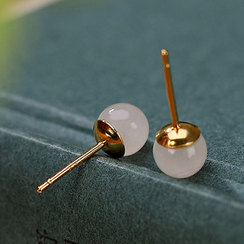 Ohrstecker aus 925er Sterlingsilber mit weißem Jade-Anhänger, 6 mm bis 10 mm