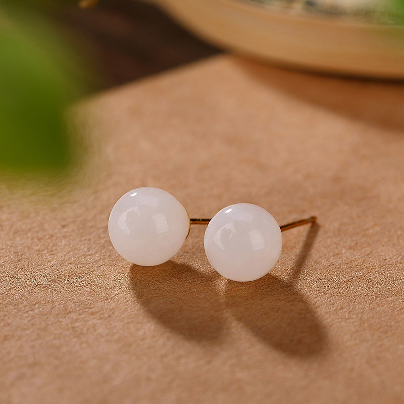 Ohrstecker aus 925er Sterlingsilber mit weißem Jade-Anhänger, 6 mm bis 10 mm