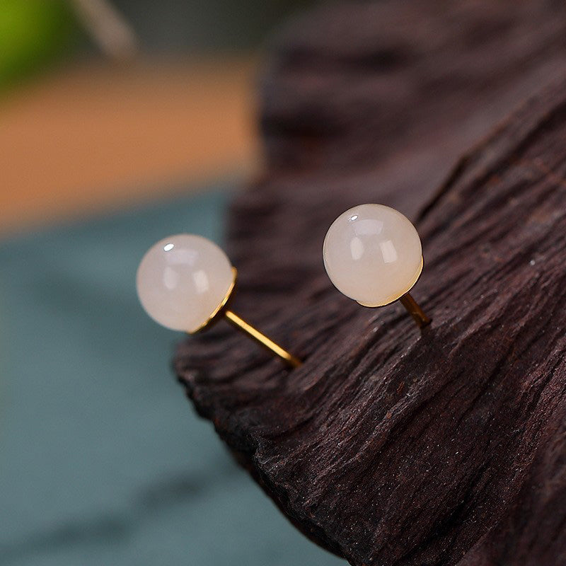 Ohrstecker aus 925er Sterlingsilber mit weißem Jade-Anhänger, 6 mm bis 10 mm