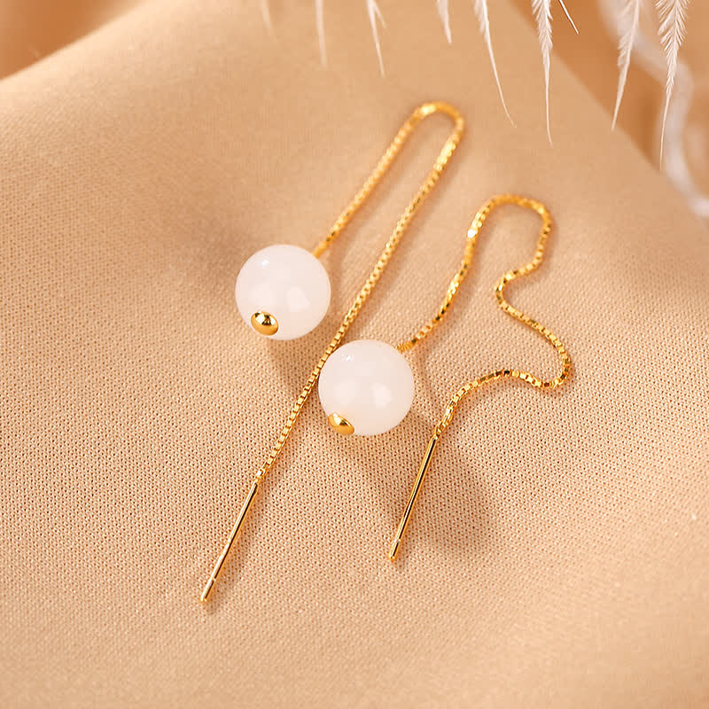 925 Sterling Silber Weiße Jade Glückstropfen Ohrringe