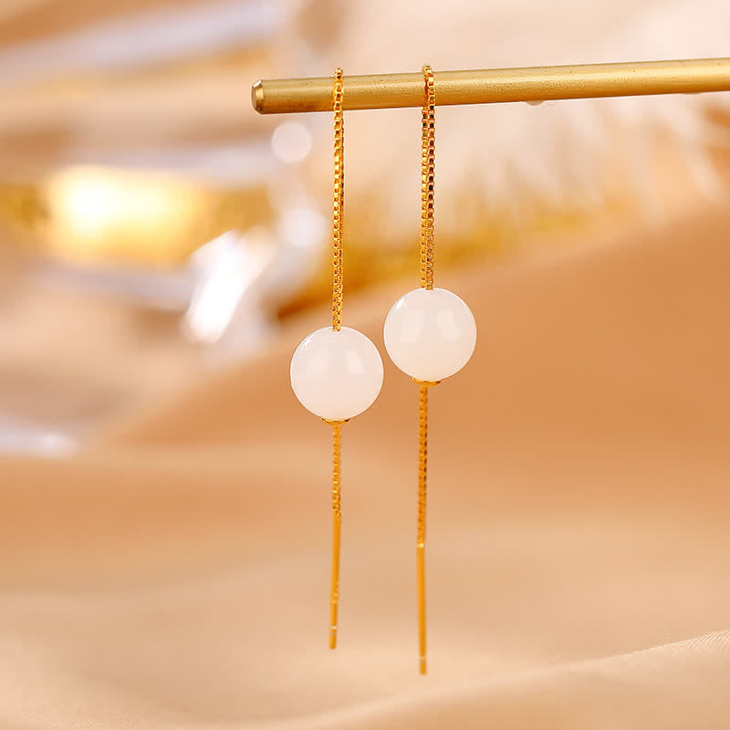 925 Sterling Silber Weiße Jade Glückstropfen Ohrringe