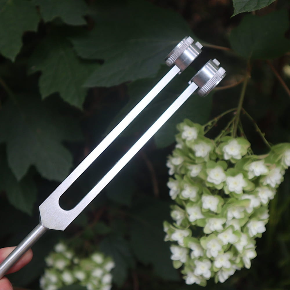 Metal tuning fork with two prongs for 93.96 Hz Earth energy sound healing