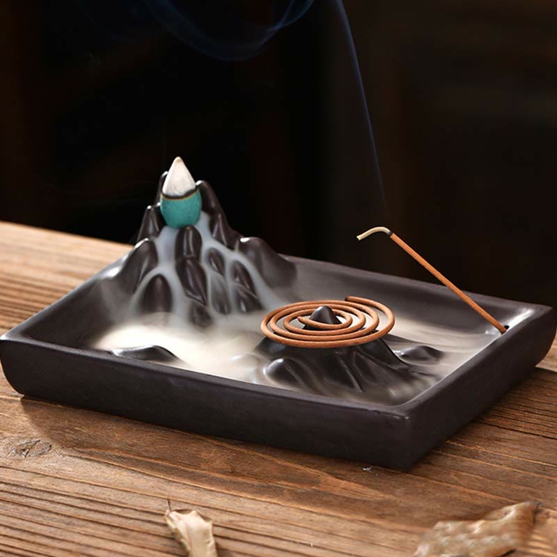Ceramic Mountains Flowing Water Backflow Incense Burner