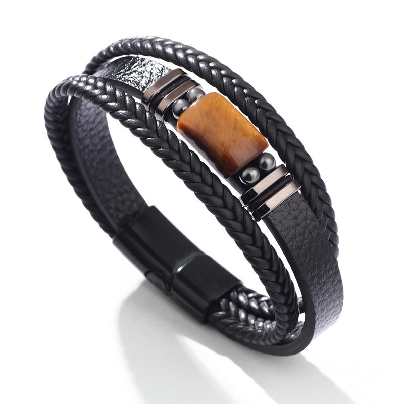 Tiger Eye Power Lederarmband mit magnetischer Schnalle