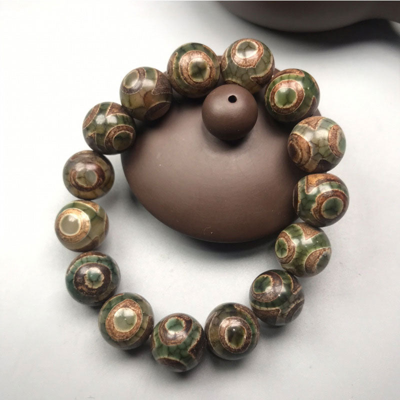 14mm Three-eyed Dzi Bead Sardonyx Spiritual Bracelet for Luck
