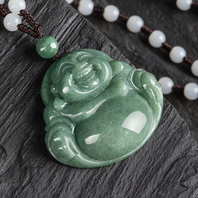 Lachender Buddha Cyan Jade Harmonie Halskette