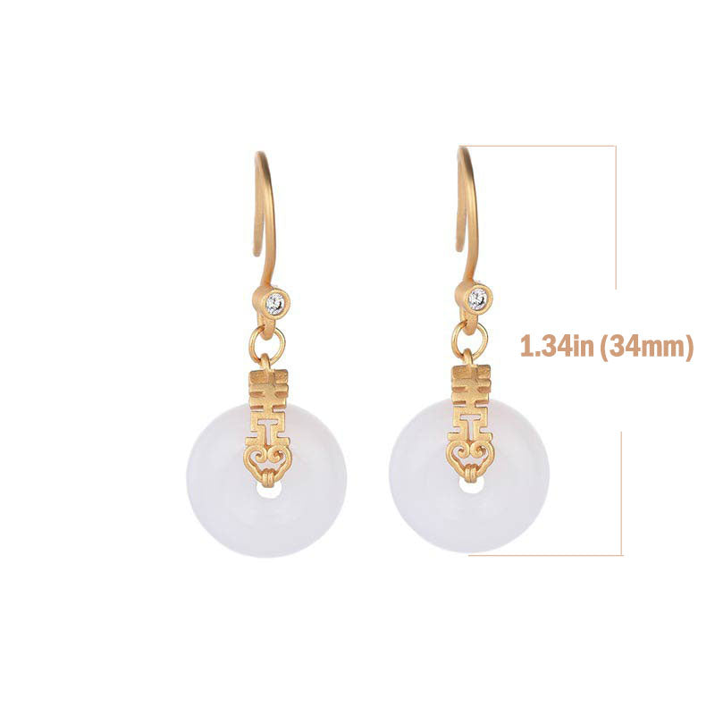 Weiße Jade Double Happiness Fortune Ohrringe 1,34 Zoll Tropfen