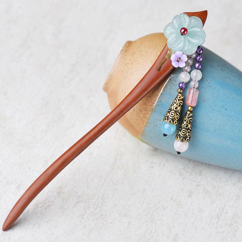 Roter Sandelholz-Amethyst-Aventurin-Schutz-Haarnadel im chinesischen Stil