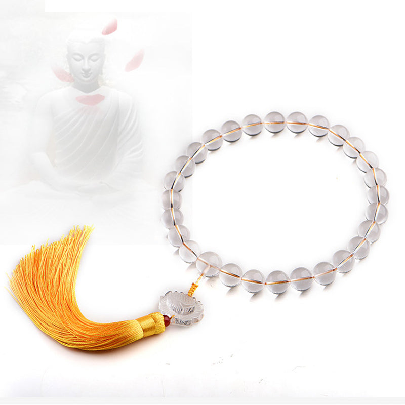 Meditationsarmband mit Lotus-Motiv, 14 mm, aus weißem Kristall