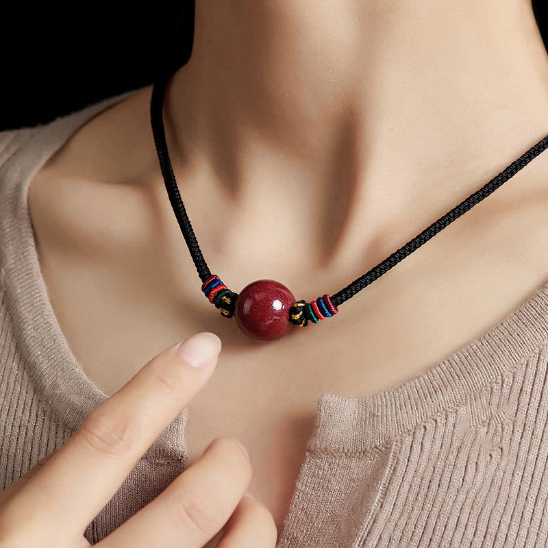 16mm Cinnabar Bead Blessing Pendant Necklace