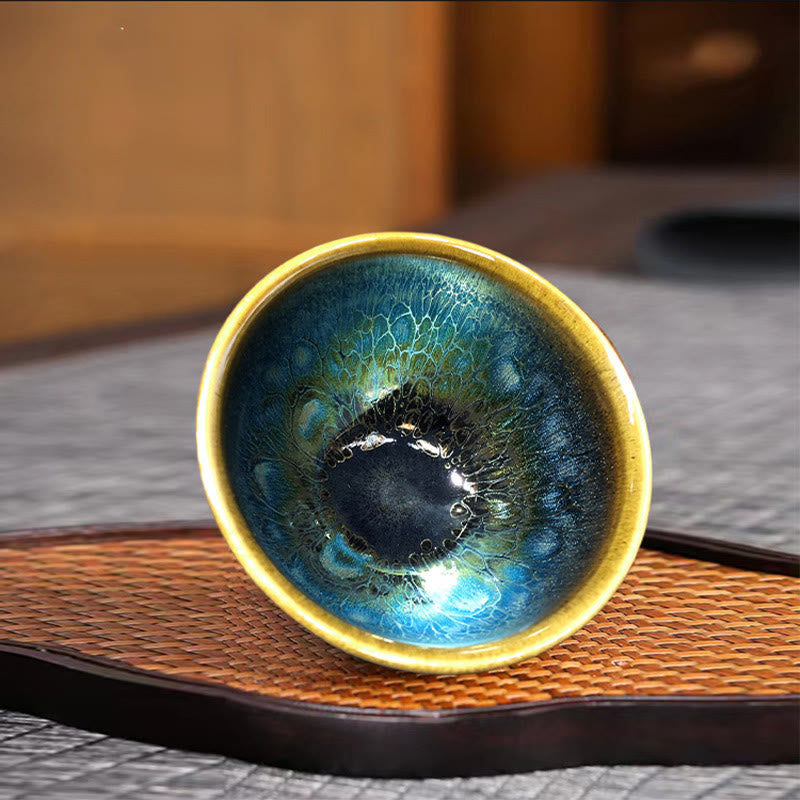 Jianzhan Keramik-Teetasse, 9,5 cm, blaue Glasur, handgefertigt
