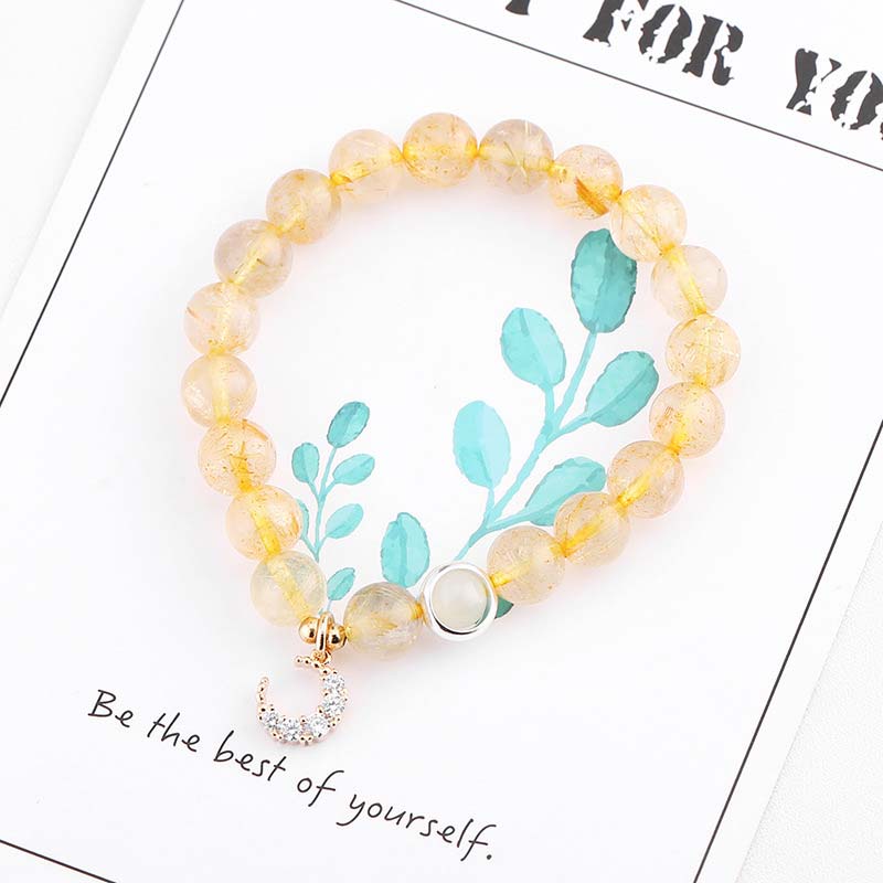8mm Citrine Luck Protection Moon Charm Bracelet