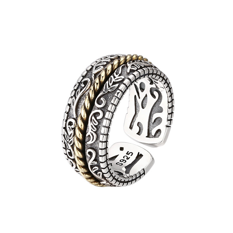 925 Sterling Silber Tang Dynastie Blumen Design Glück Verstellbarer Ring