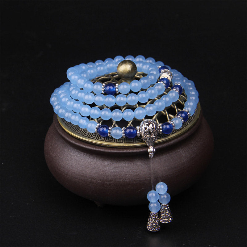 108 Beads Blue Crystal Gemstone Mala Bracelet 6mm Healing