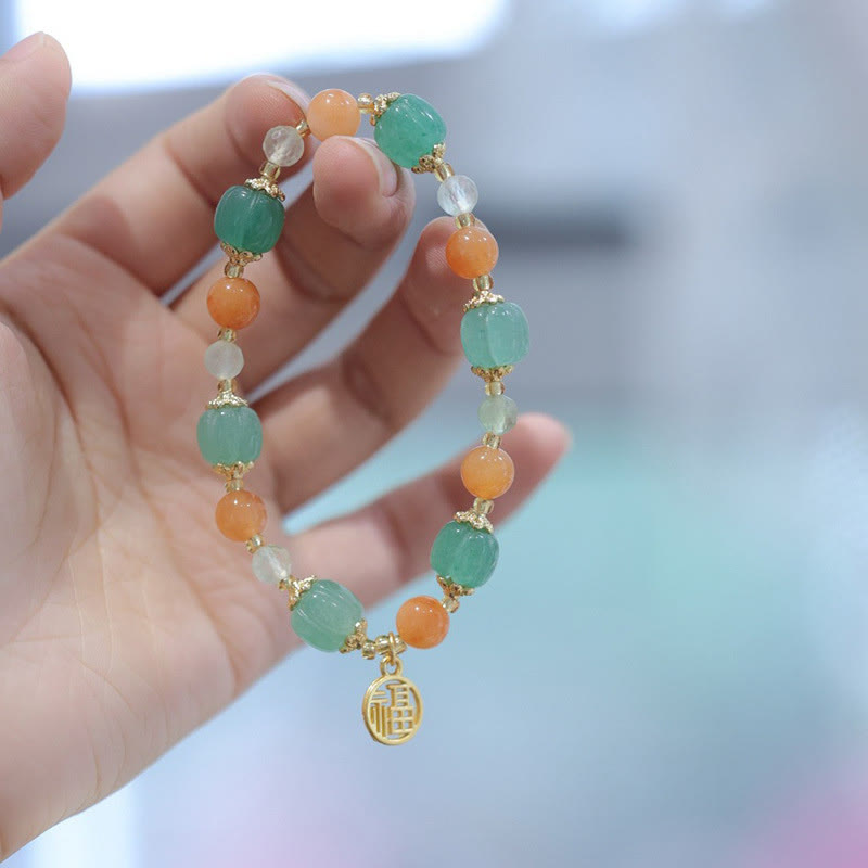 Goldenes Seiden-Jade-Fu-Charm-Reichtumsarmband 14–16 cm