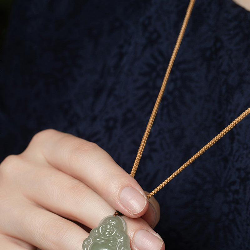 Lachender Buddha Jade Lotus Wohlstandskette