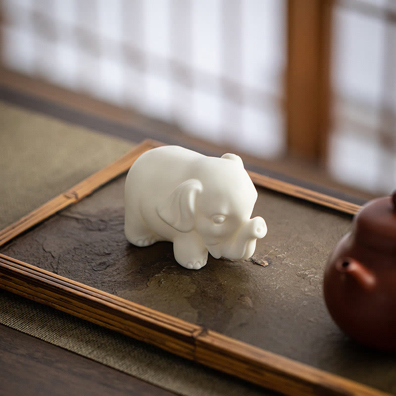 White Porcelain Elephant Figurine Spiritual Strength Decor