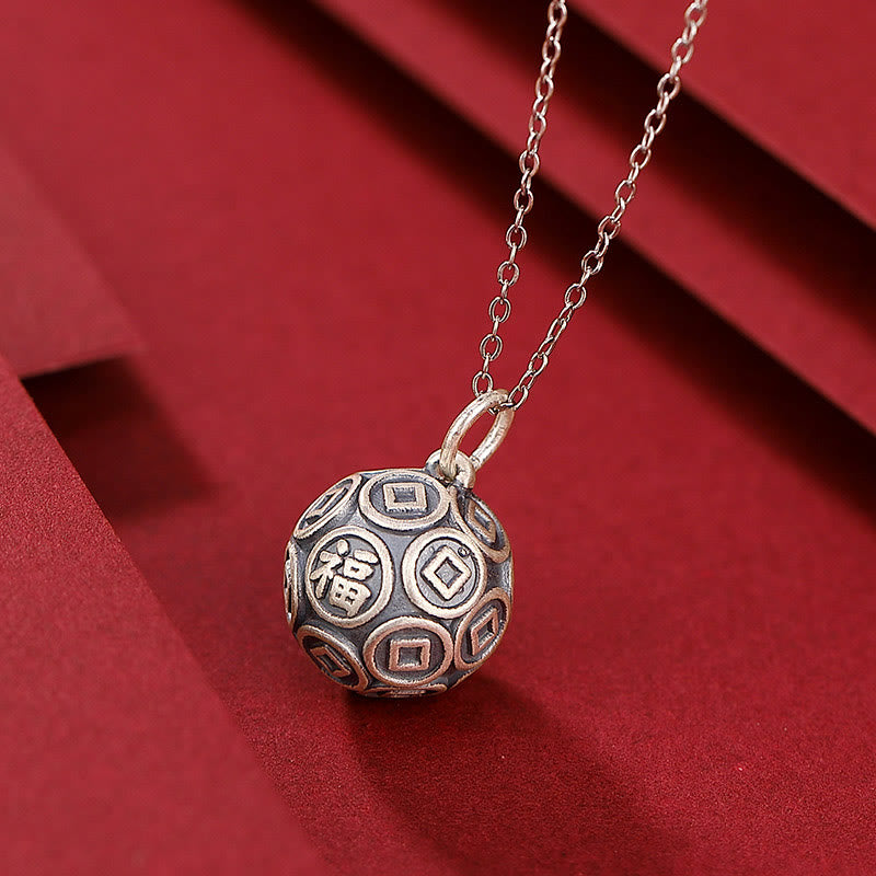 Halskette mit Glücksanhänger aus 990er Sterlingsilber mit Fu-Charakter