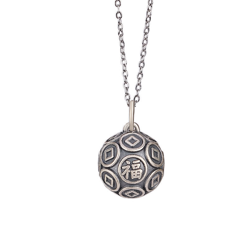 Halskette mit Glücksanhänger aus 990er Sterlingsilber mit Fu-Charakter