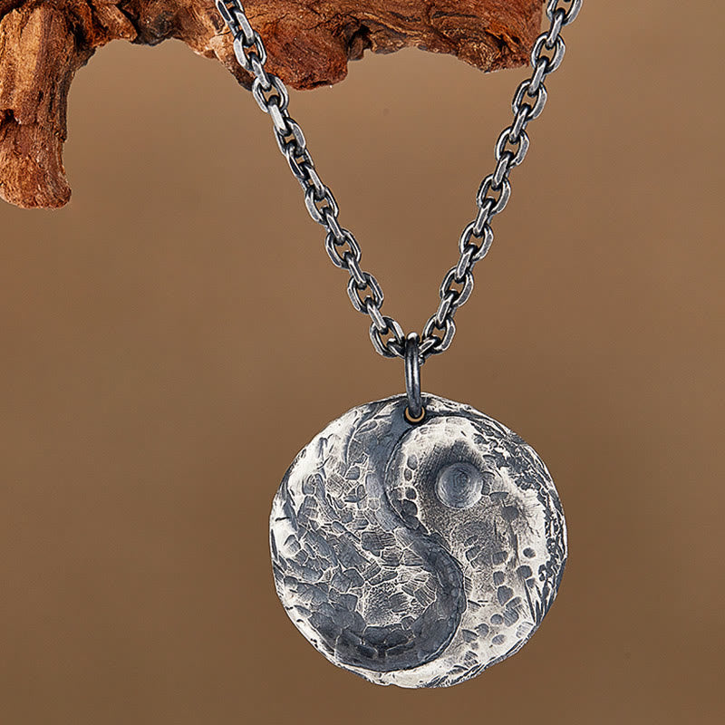 990 Sterling Silber Yin Yang Hammer Textur Harmonie Halskette