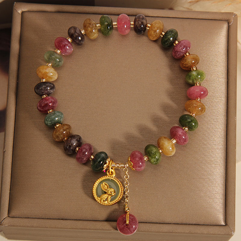 Tourmaline Positive Rabbit Charm Bracelet 14-16cm Wrist