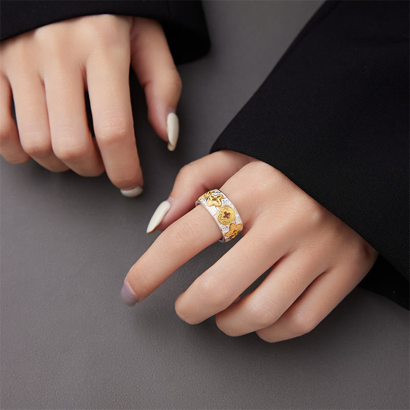 Glücksring aus 925er Sterlingsilber mit Blumendesign aus der Tang-Dynastie