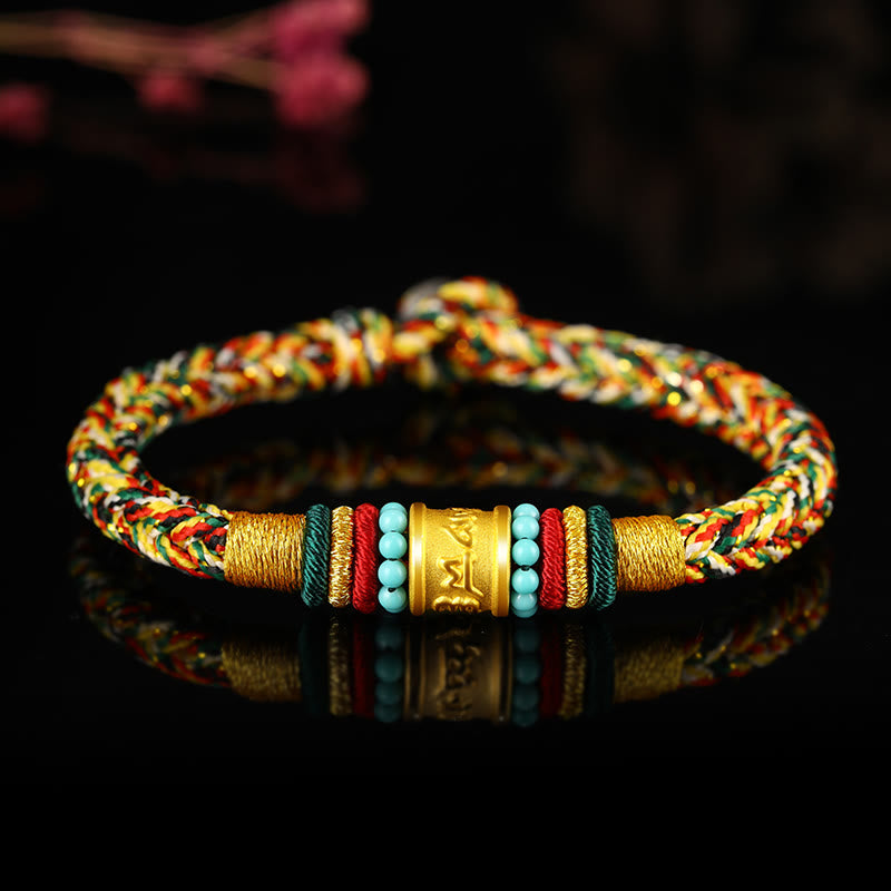 999 Gold Om Mani Padme Hum Handgemachtes Achtfaden-Friedensknotenarmband