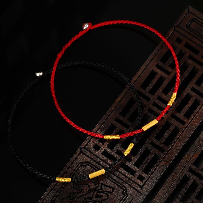 999 Gold Schutzarmband mit roter Schnur Vier Wunschknoten