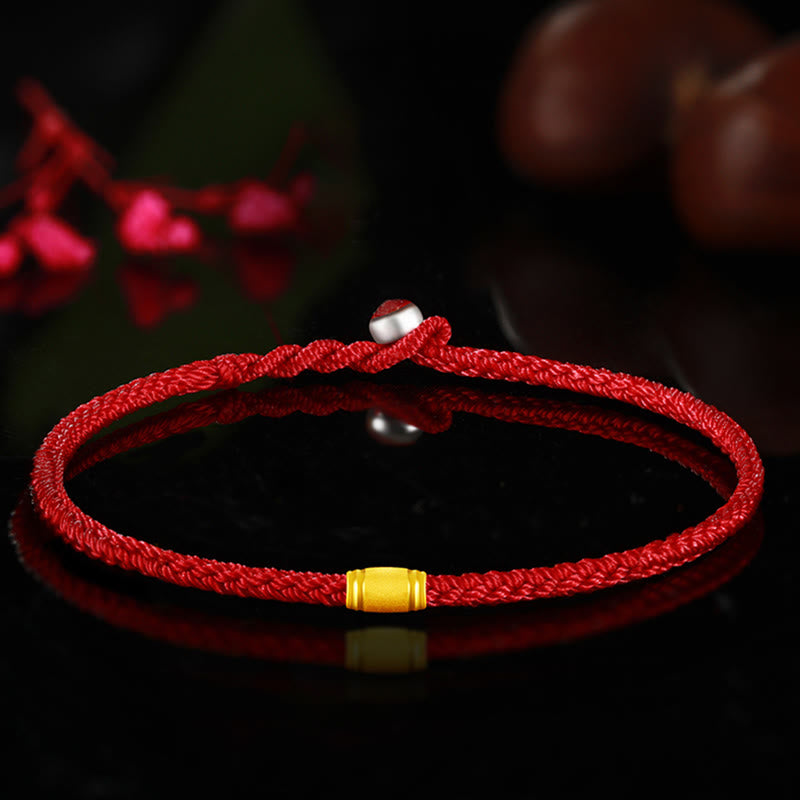 999 Gold-Armband mit rotem Faden und achtfädigem Friedensknoten