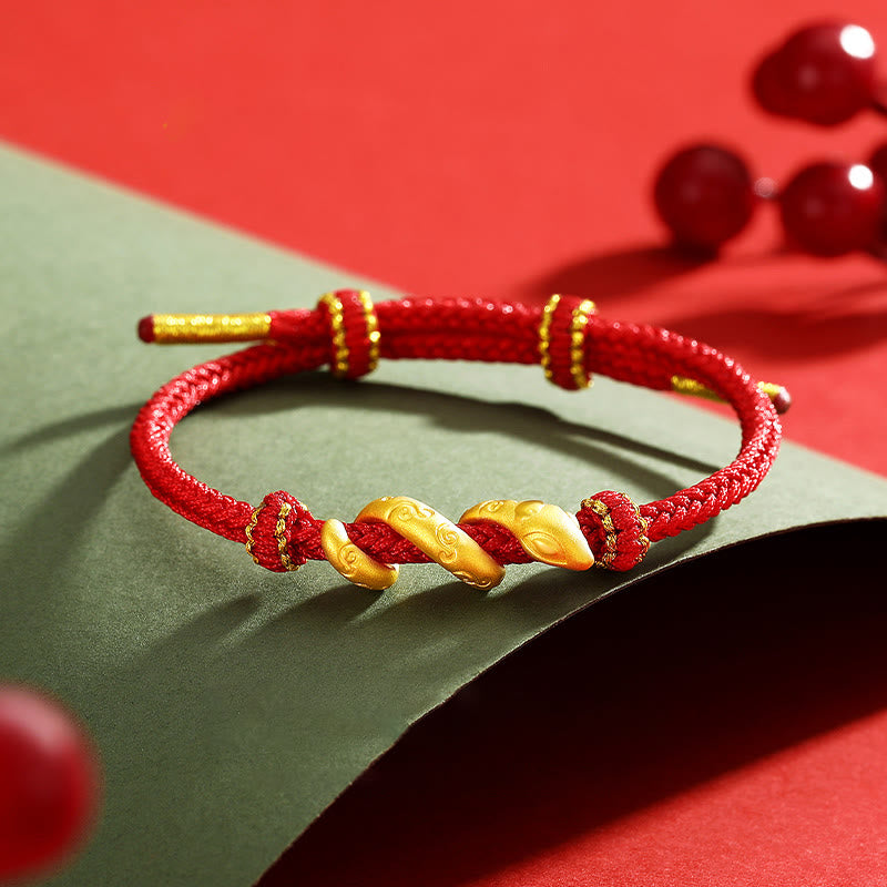 999 Gold & Rote Schnur Schlangenschutzarmband