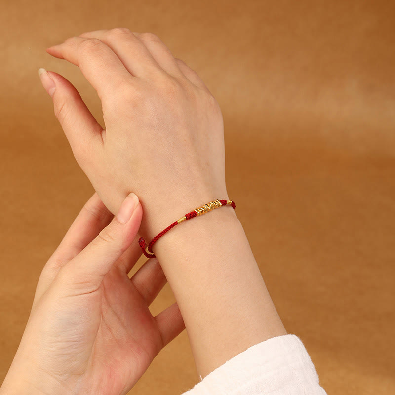 Ultradünnes geflochtenes rotes Schnurarmband aus 999er Gold