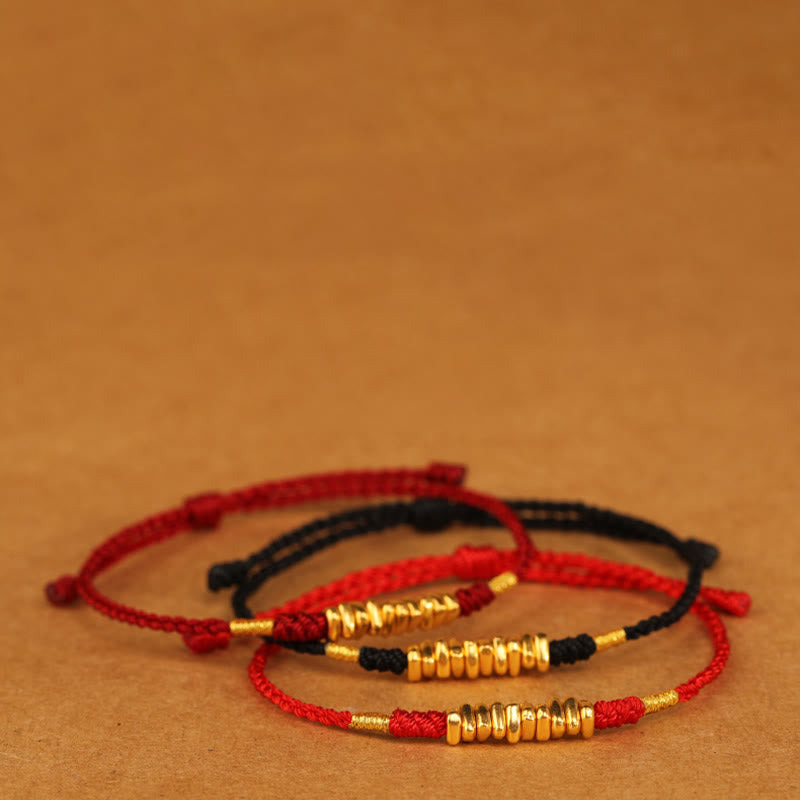Ultradünnes geflochtenes rotes Schnurarmband aus 999er Gold