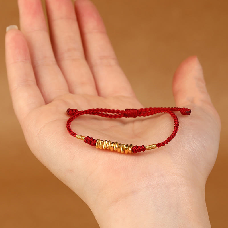 Ultradünnes geflochtenes rotes Schnurarmband aus 999er Gold