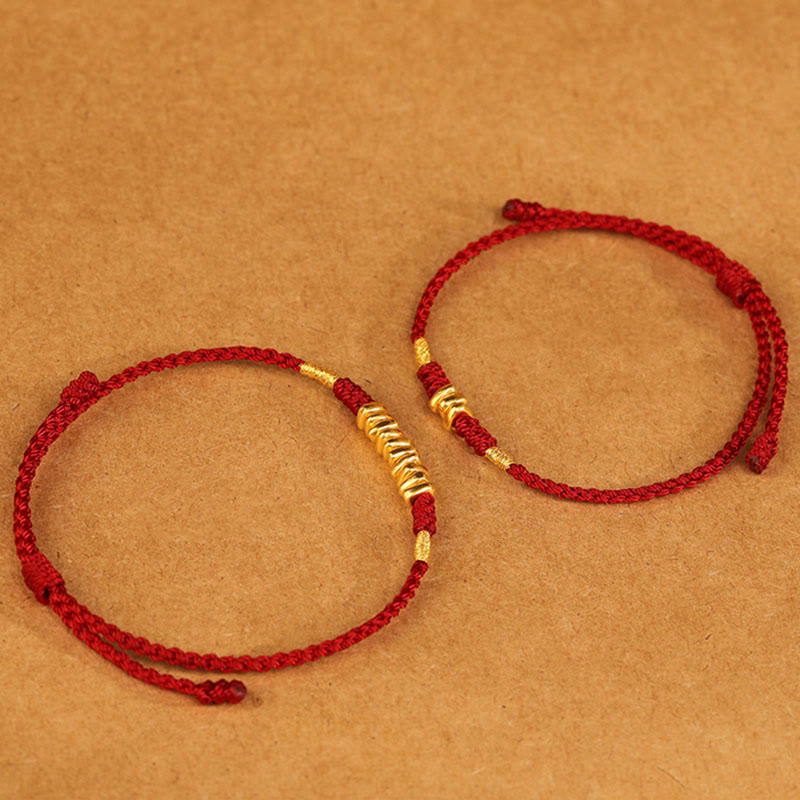Ultradünnes geflochtenes rotes Schnurarmband aus 999er Gold
