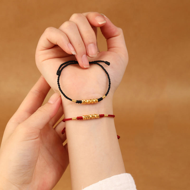 Ultradünnes geflochtenes rotes Schnurarmband aus 999er Gold