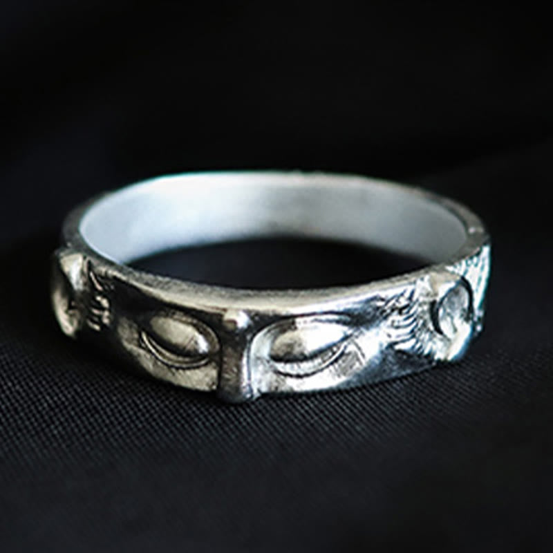 Schutzring mit Buddha-Augen aus 999er Sterlingsilber