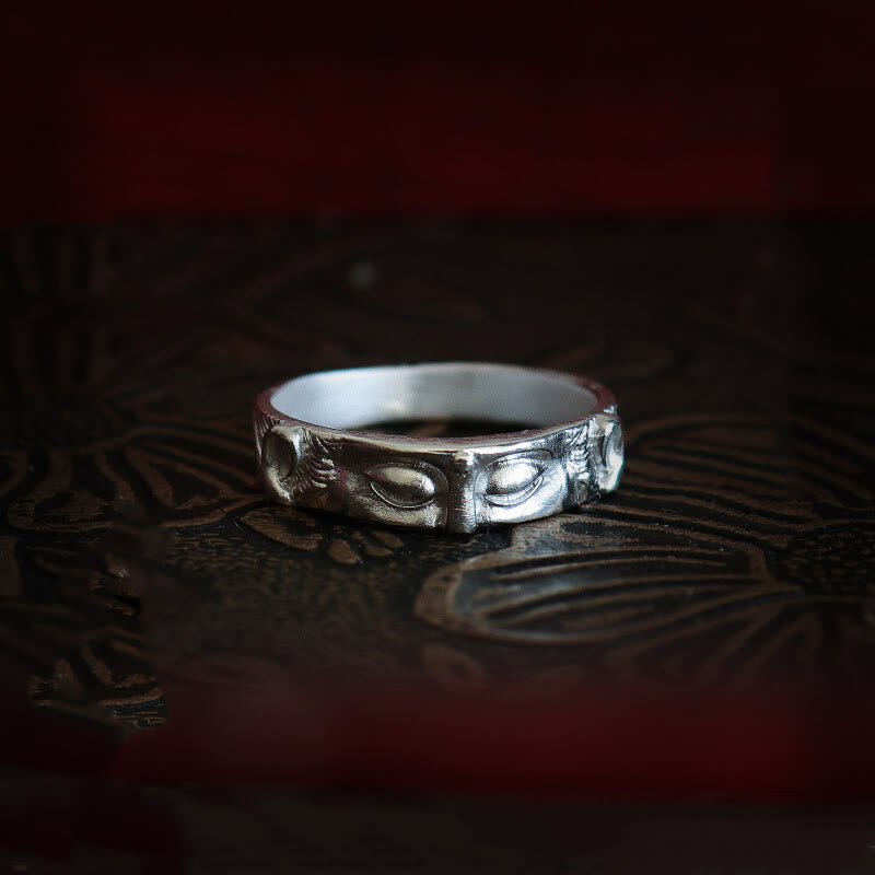 Schutzring mit Buddha-Augen aus 999er Sterlingsilber