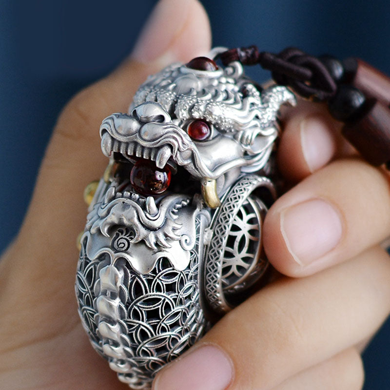 999 Sterling Silber Dragon Ball Hängende Dekoration für Stärke und Gleichgewicht