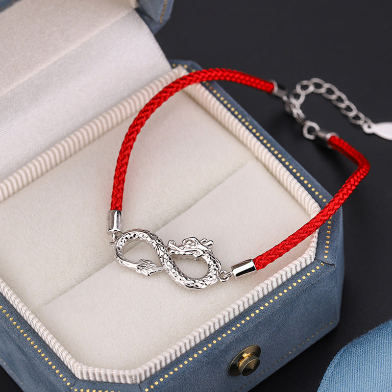Drachenarmband aus 999er Sterlingsilber mit Endlosknoten für Glück und Schutz