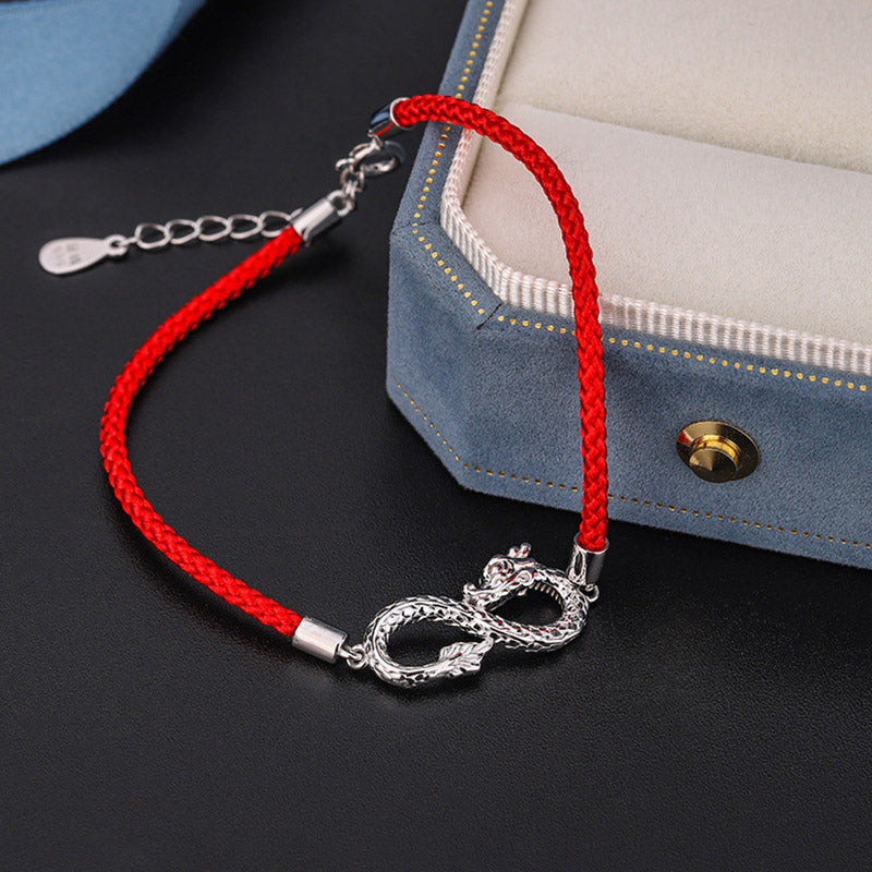 Drachenarmband aus 999er Sterlingsilber mit Endlosknoten für Glück und Schutz