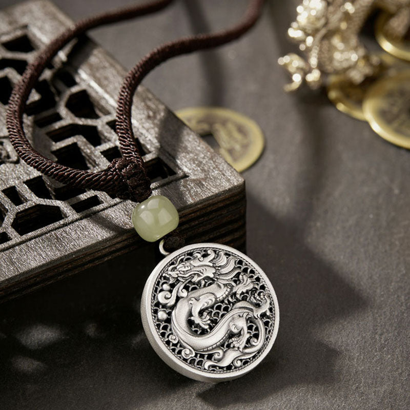 999 Sterling Silber Dragon Fu Charakter Hetian Jade Halskette