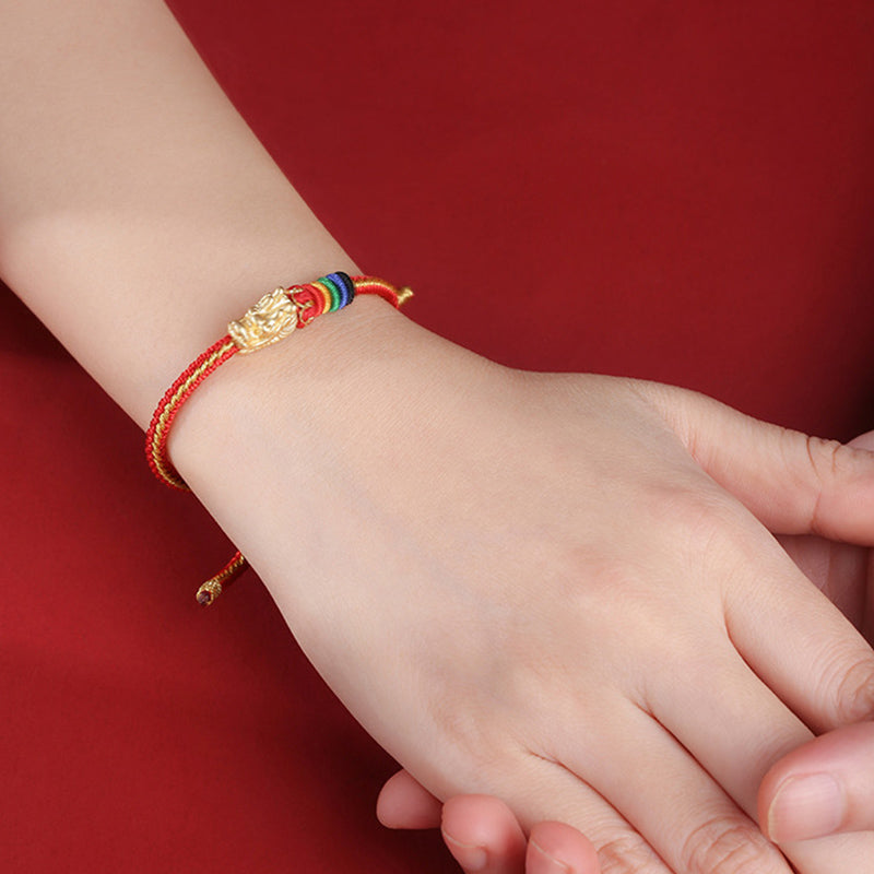 999 Sterling Silber Drachen Glück Armband Bunte Seil