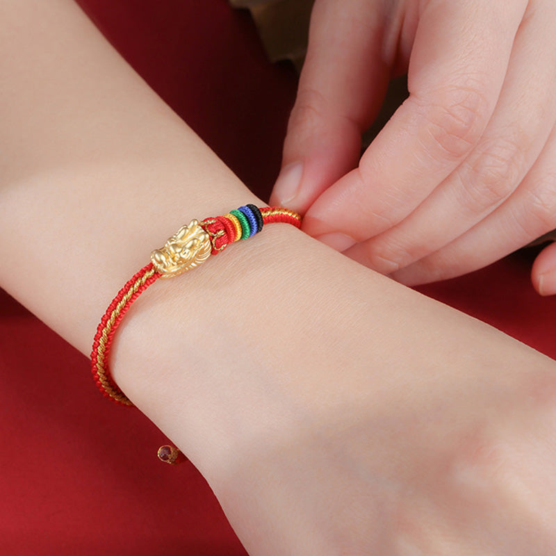 999 Sterling Silber Drachen Glück Armband Bunte Seil