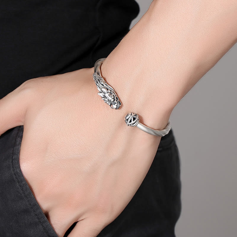 999 Sterling Silber Drachen Glück Stärke Manschettenarmband