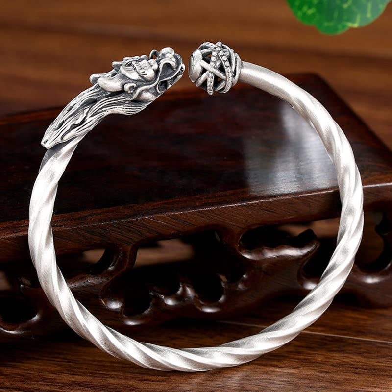 999 Sterling Silber Drachen Glück Stärke Manschettenarmband