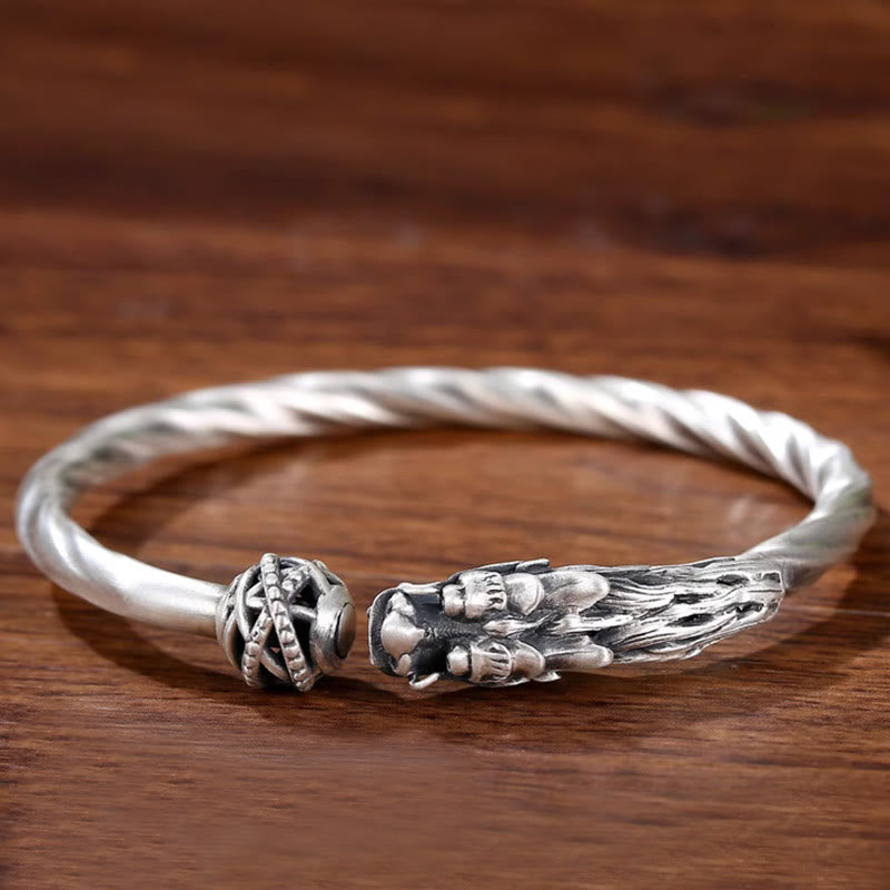 999 Sterling Silber Drachen Glück Stärke Manschettenarmband
