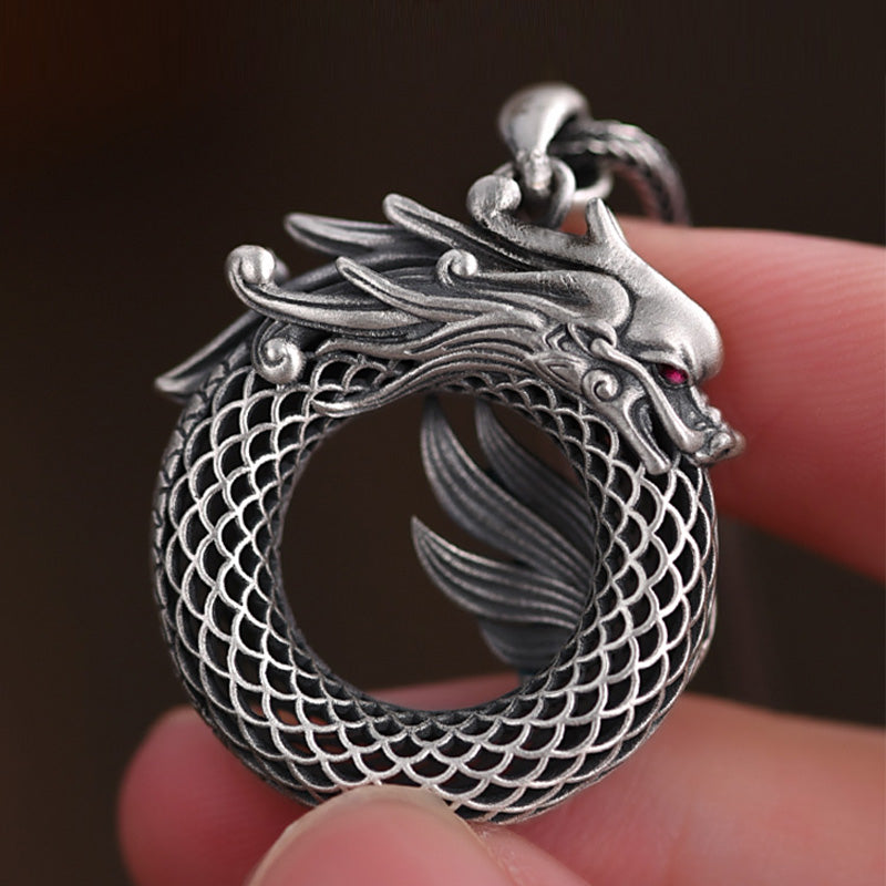 Drachenhalskette aus 999er Sterlingsilber mit Friedensschnalle für glückverheißenden Erfolg